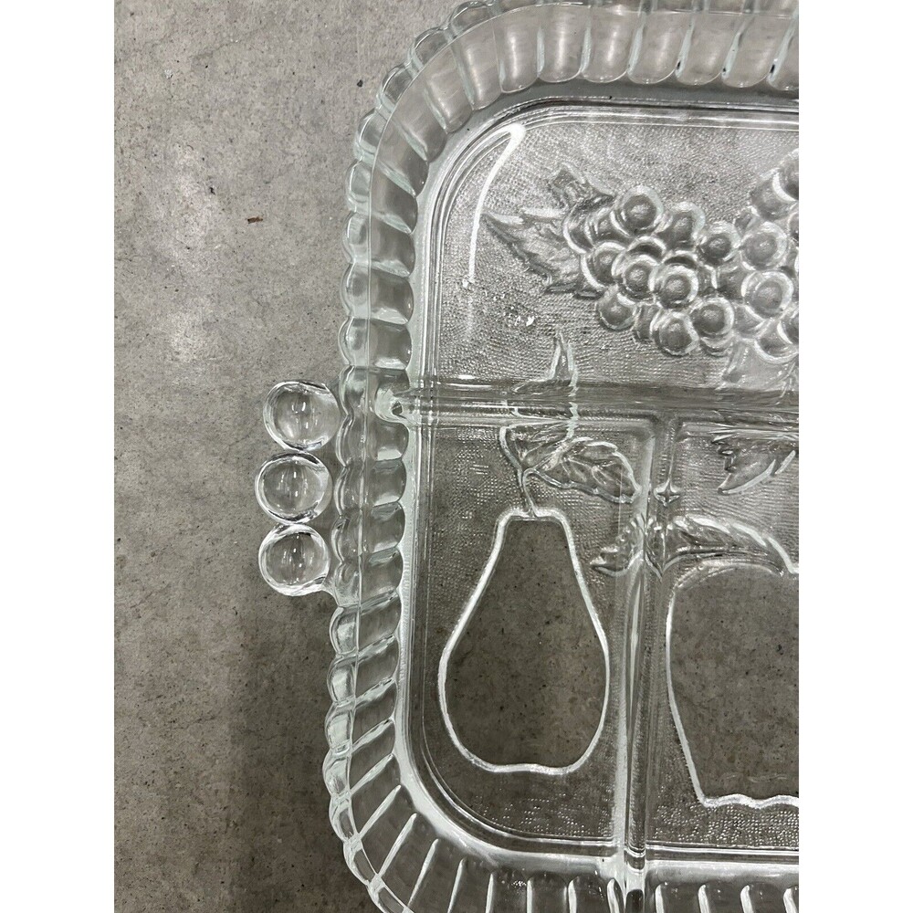 5 Divided Indiana Clear Glass Relish Tray/Platter Fruit Design - Picture 8 of 16